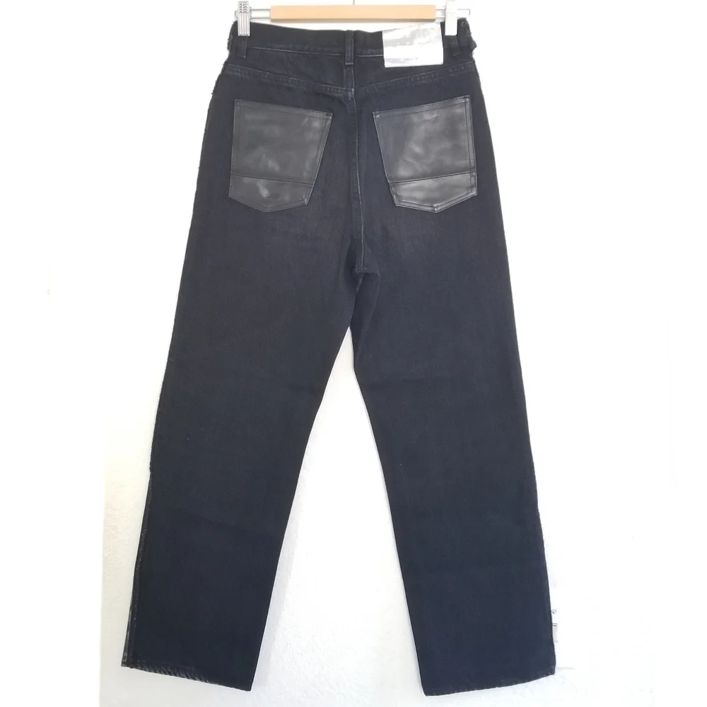 Golden Goose Two Tone High Rise Straight Leg Leather Pocket Jeans Size 2… - Picture 3 of 15